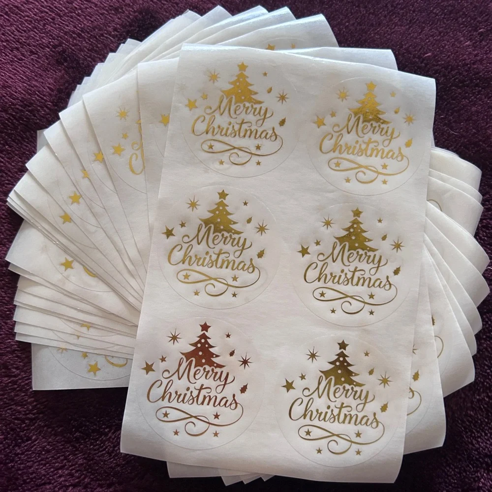 New Merry Christmas Stickers in Gold - 120 pieces